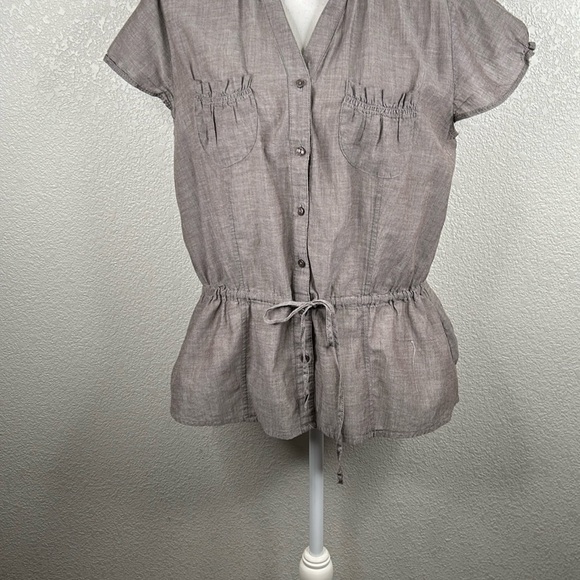 Merona Brown Button Down Drawstring Waist Top Size Large - Picture 2 of 5